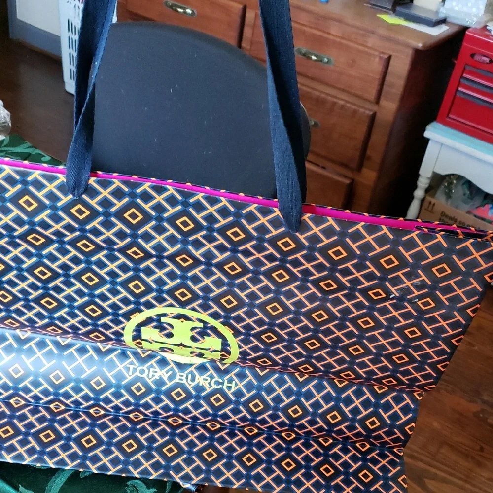 Tory Burch Logo Paper Shoping Bag Navy/pink Multi